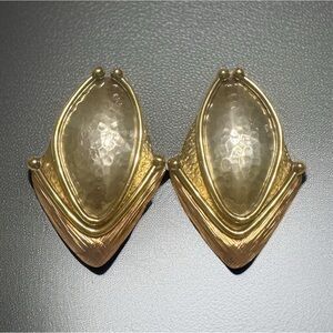 Vintage Artisan Signed IXEL Silver & Gold-Toned Hammered Clip-On Earrings